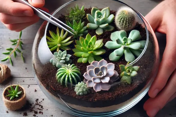 Passo 3 plantio e organização do terrário com suculentas