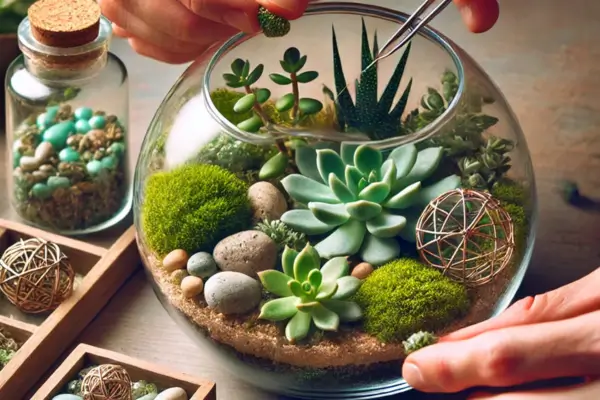 Passo 4 decoração e finalização do terrário com suculentas